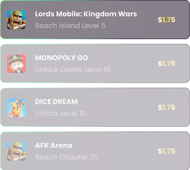 Mini missions across mobile games paying $1.75 each